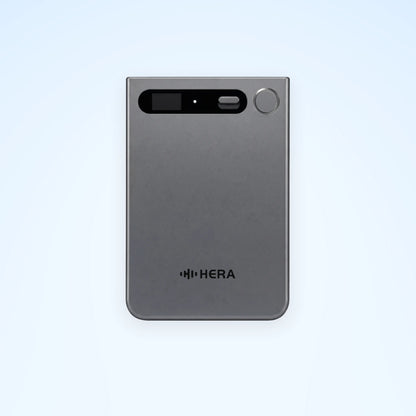 Gray Hera Card AI voice recorder on a pale blue square background