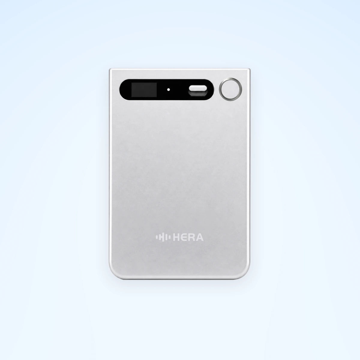 Silver Hera Card AI voice recorder on a pale blue square background